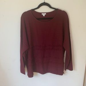 J. Jill XL Maroon Sweater with Fringe Design